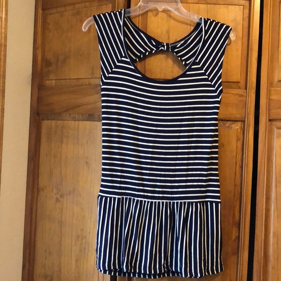 Maurice’s Navy & White Stripe Open Back Peplum Top - Picture 1 of 4